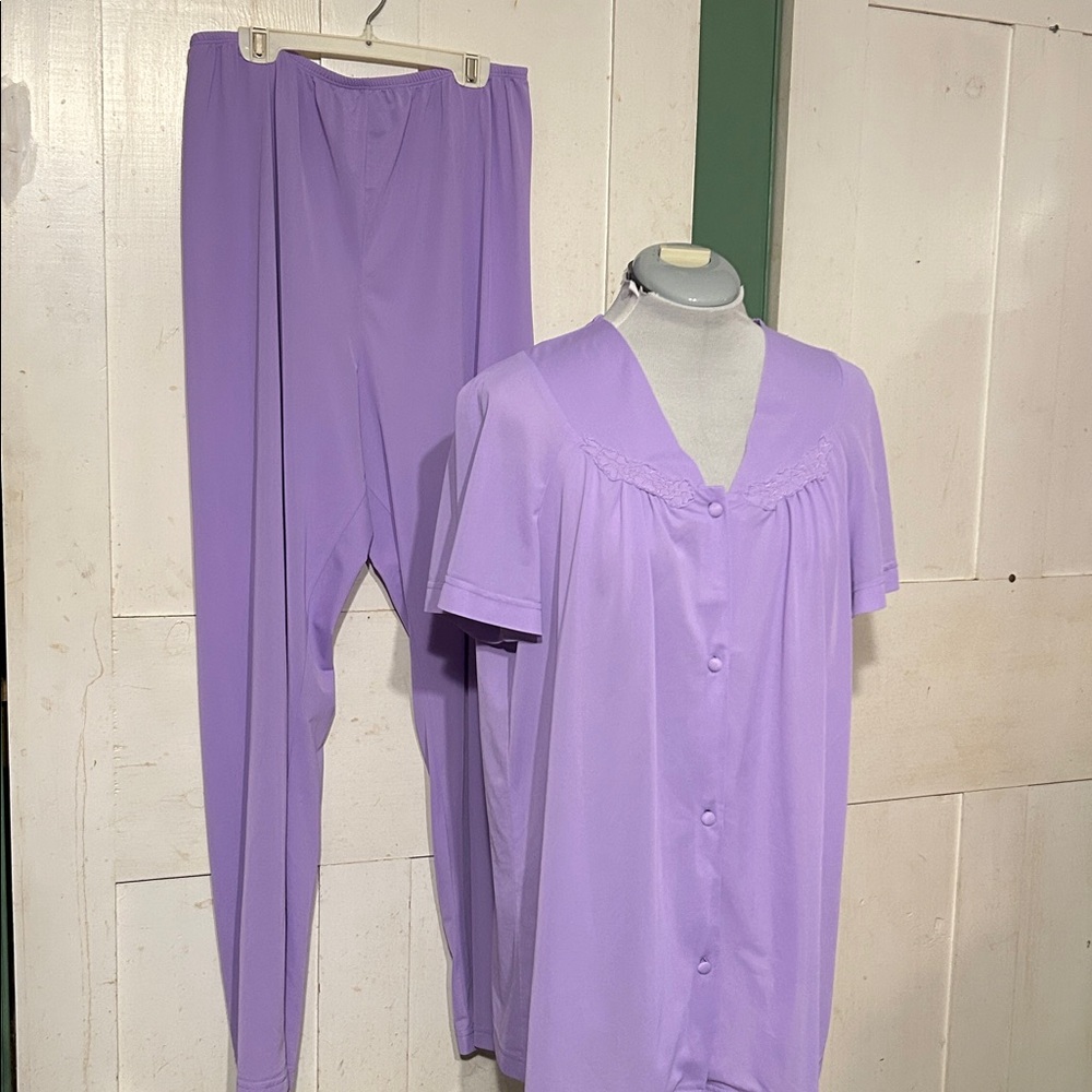 Ex Cond Lissome Lounge Pajamas 2-piece Sz Lg Lilac Polyester Retro Loungewear
